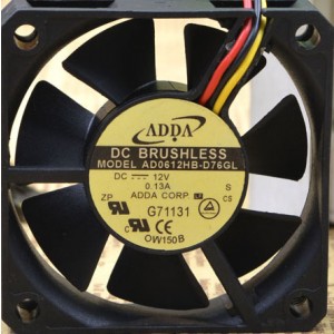 ADDA AD0612HB-D76GL 12V 0.13A 3wires Cooling Fan
